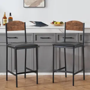 Bar Stools, Barstools Set of 2 with Footrest and Upholstered Back, 25.2" Bar Chairs for Dining Room Kitchen, Counter Bar, Easy Assembly, Rustic Brown and Gray