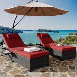 Outdoor PE Wicker Chaise Lounge Chairs Set of 2, Adjustable Backrest Recliners, Brown Rattan, Durable Steel Frame, UV & Water Resistant Cushions, Poolside & Garden
