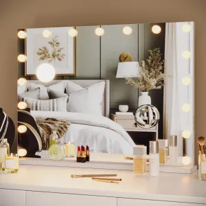 Vanity Mirror with 17 Dimmable LED Bulbs, Tabletop Lighted Mirror with Lights, Makeup Mirror with 3X Magnification, 3 Colors Modes,Touch Control, USB Charging Port, 32”x24”, White