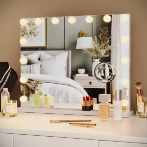 Vanity Mirror with Lights, Tabletop Lighted Mirror with 15 Dimmable LED Bulbs, Makeup Mirror with 3X Magnification, 3 Colors Modes,Touch Control, USB Charging Port, 23”x18”, White