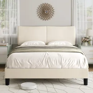 Queen Size Platform Bed Frame with Headboard,Adjustable Bed Frame with Strong Wooden Slats Mattress Foundation/No Box Spring Needed/Easy Assembly, Beige