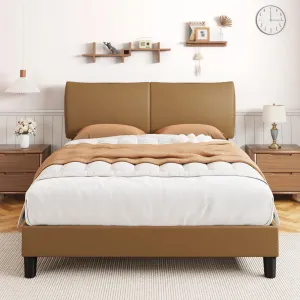 Queen Size Platform Bed Frame with Adjustable Headboard, Strong Wooden Slats, No Box Spring Needed, Easy Assembly, Brown
