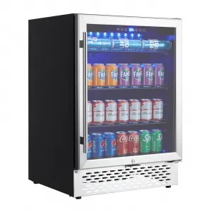 Beverage Refrigerator with 120 Cans Built-in/Freestanding Beverage Cooler, Digital Memory Under Counter Beer Fridge with Glass Door, Safety Locks, Removeable Racks