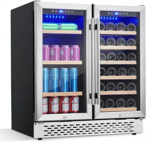 Wine Cooler Refrigerator,28 Bottles and 80 Cans Beverage Refrigerator with Digital Temperature Control,Wine Cellar Refrigerator with Adjustable Shelves for Red, White, Champagne Wine