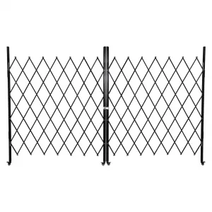 Double Folding Security Door with Steel Construction, 360° Rolling Wheel, Expandable Fence Gate for Courtyards and Garages