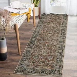 Washable Rugs 2x6 Runner Rug Non Slip Kitchen Rugs Vintage Area Rug for Bedroom Stain Resistant Bathroom Rugs Entryway Rug Low Pile Small Rug Runner for Hallway Laundry 2'x6' Distressed Red