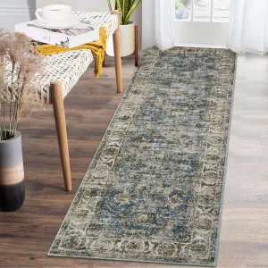 Washable Rugs 9x12 Rug for Living Room Vintage Rugs for Bedroom Oriental Large Area Rug Non Slip Distressed Printed Rug Stain Resistant Throw Rugs for Dining Rooom 9'x12' Distressed Blue