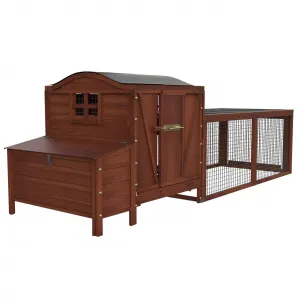 Chicken Coop, Outdoor Chicken Coop for 3-5 Chickens, 106in Chicken Coop with Run, Wooden Chicken Coop with Waterproof Roof, Nesting Box, Pull Out Trays and Ramp, Red Train