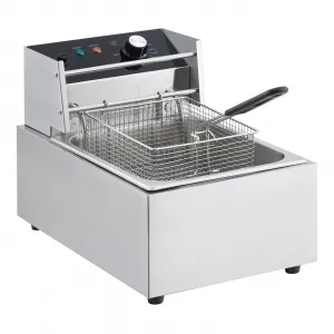 6L 1800W Electric Deep Fryer - Stainless Steel Single Tank with Basket, Lid & Temperature Control