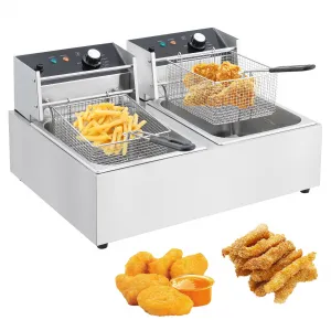 3600 Watts 6L+6L Electric Deep Fryer with Basket - Stainless Steel Temperature Control Countertop Fryer for Home/Restaurant (110V)