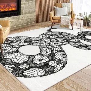 Animal Print Black & White 4x6 Gothic Washable Area Rug – Classic Snake Pattern, Durable Polyester Carpet for Bedroom, Living Room, Office, or Yoga Room
