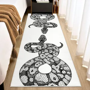 Animal Print Black & White 2x6 Runner Rug – Washable Low-Pile Snake Rug, Non-Slip Modern Carpet for Bedroom, Living Room, Hallway, Kitchen, or Entryway