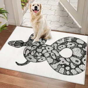 Animal Print Black & White 2x3 Washable Entryway Rug – Modern Snake Rug, Indoor/Outdoor Non-Slip Throw Mat for Bedroom, Bathroom, Kitchen, or Living Room