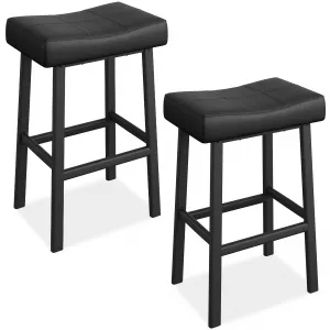 29 Inch Backless Saddle Barstools Set of 2, Counter Height Upholstered Padded Barstools with Curved Surface, Metal Leg and Footrest, for Kitchen Counter, Home Bar (Black, 29 inch-Set of 2)