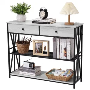 Console Table with 3-Tier, Industrial Entryway Table with 2 Drawers, Narrow Sofa Table, Hallway Table with Storage Shelves, Entrance Table for Hallway, Living Room, Foyer