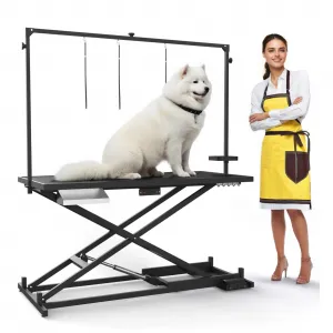 50" Professional Electric Dog Grooming Table Heavy Duty, Height Adjustable Pet Grooming Table with Leveling Wheels, Dog Grooming Arm, Non-Slip Tabletop and Tool Organizer Dog Grooming Station (Black)