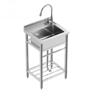 24"W x 20"D x 41"H Freestanding Utility Sink - Stainless Steel Commercial Kitchen Sink with Faucet, Hot & Cold Hoses, and Storage Shelf for Laundry Room, Backyard, Garage