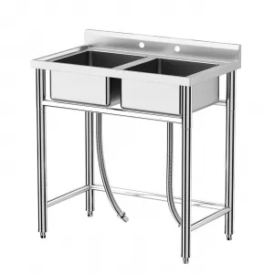 36"W x 21"D x 40"H Stainless Steel Freestanding Single Bowl Utility Sink - Commercial Laundry Sink Set for Restaurant, Garage, Backyard, and Outdoor Camping (No Faucet)