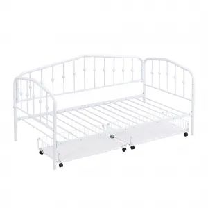 Twin Size Metal Daybed With 2 Drawers Space Saving Sturdy Iron Frame Easy Assembly White 78"L x 41.3"W x 38.6"H