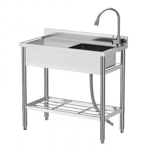 47"W x 20"D x 37"H NSF Certified Stainless Steel Sink - Single Bowl with Pull-Out Faucet & Worktop for Restaurant, Garage, Outdoor