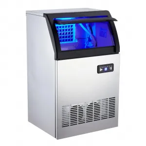 Ice Maker, 155 Lbs/24H, 33 Lbs Storage, Stainless Steel, LED Display, Undercounter, Freestanding for Bars, Cafes, Businesses