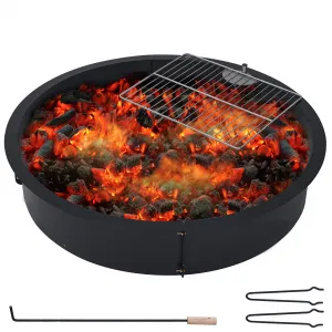 32" Inner Fire Pit Ring - 1.5mm Steel Outdoor Firepit Insert, Large Round Bonfire Ring for Above or In-Ground Wood Burning, DIY Camping & Patio, Black