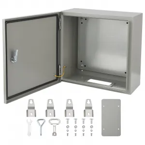 Steel Electrical Box 16x16x8 inches,Waterproof & Dustproof,Stainless Steel,Lock & Mounting Plate,IP66 Rated,Outdoor & Indoor Use