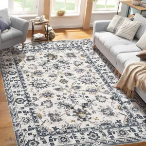 Thin Washable Area Rug 6x9 Area Rug for Living Room Bedroom Rug Lightweight Vintage Large Area Rug，Machine Washable Stain Resistant Anti Slip Home Decor Rug
