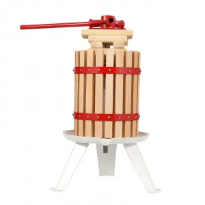 1.6 Gal Manual Fruit Wine Press, Wood Steel Fruit and Wine Press With T-Handle, Stable Triangular Structure, Wine Making Press for Outdoor, Kitchen, Manual Assembly Required