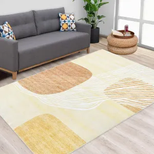 Modern Rug Washable Area Rugs 9x12 Living Room Abstract Geometric Area Rugs for Bedroom Aesthetic Carpet Large Area Rug for Office Dining Room Classroom Beige 9'x12'