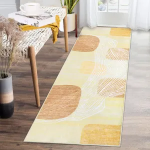 Modern Washable Rugs 2x6 Runner Rug Abstract Geometric Area Rugs for Bedroom Decor Entryway Rug Soft Throw Rugs with Rubber Backing Artistic Carpet Kitchen Rugs Beige 2'x6'