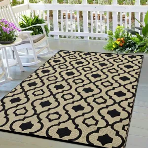 Outdoor Brown & Black 9x12 Plastic Straw Rug, Waterproof Reversible Portable Carpet for Camping, RV, Backyard, Patio, Balcony
