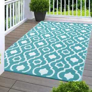 Outdoor Light Blue & White 6x9 Rugs, Waterproof Reversible Outside Carpet, Durable Plastic Straw Rug for Camping Picnic Balcony Backyard & Porch