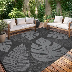 Outdoor Patio Rug 9x18 Waterproof Reversible Monstera Leaf Design Polypropylene Durable UV-Resistant Plastic Straw Foldable for RV Camping