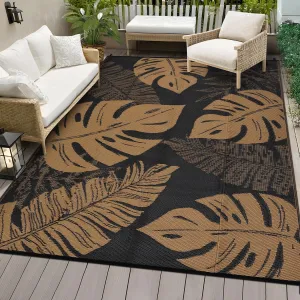 Outdoor Rug Waterproof Reversible Plastic Straw 10x14 with UV Protection and Corner Stakes for Patio Deck Backyard