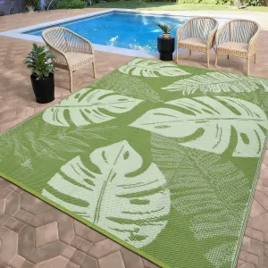 Durable Waterproof Reversible Outdoor Rug – Plastic Straw Patio Carpet, UV & mark Resistant, Lightweight, Easy to Clean, with Carry Bag, Perfect for Patio, RV, Camping, Deck, Porch, Poolside – Sage Green