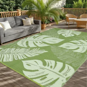 9x12ft Reversible Outdoor Plastic Straw Rug, Waterproof & UV Resistant Patio Carpet, Washable Collapsible Mat with Carry Bag for Deck, Camping, RV & Picnic – Sage Green