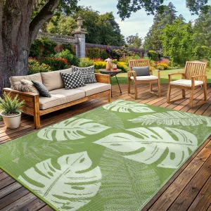 Waterproof Reversible Outdoor Rug 8x10ft - Collapsible Plastic Straw Patio Mat - Washable, UV Resistant, Modern Carpet - Perfect for Deck, Porch, Garden, RV, Camping, Picnic - Includes Carry Bag - Grass Green