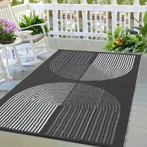 Outdoor Black & White 6x9 Rug, Waterproof Plastic Straw Rug for Patio, UV Resistant Reversible Floor Carpet Outside Portable RV Camping Pat for Balcony, Porch, Backyard, Black & White
