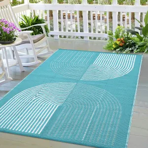 Outdoor Light Blue & White 6x9 Rug, Waterproof Reversible Plastic Straw Carpet for Patio, Camping, RV & Beach | Lightweight Portable