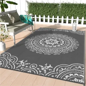 Outdoor Grey & White 6x9 Reversible Plastic Straw Rug, Modern Large Mat Easy Clean for Patio Deck RV Camping Beach Backyard
