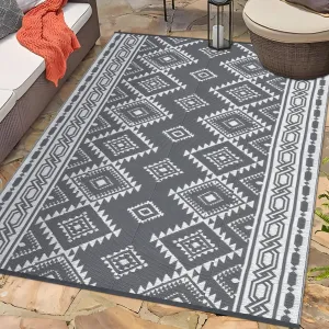 Outdoor Grey & White 5x8 Plastic Straw Rug, Modern Area Rug, Large Floor Mat for Outdoors, RV, Patio, Backyard, Deck, Picnic, Beach, Trailer, Camping, Porch, Balcony