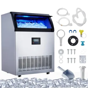 Ice Maker Machine 200lbs/24hr Stainless Steel 55lbs Storage Freestanding for Bar Restaurant Home Office