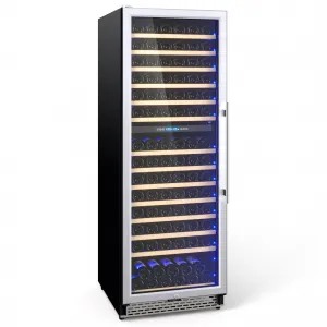 Dual Zone Freestanding Wine Fridge 24" - 154 Bottle Capacity, Built-In Wine Cooler Refrigerator With Safety Child Lock for Red, White, Champagne, or Sparkling Wine - Stainless Steel