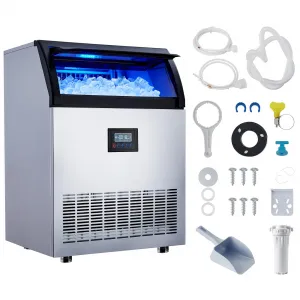 Ice Maker 265 LBS/24H, 55 Lb Storage, 450W, 120 Cubes/15 Min, Stainless Steel Under Counter for Bars Cafes Homes Businesses