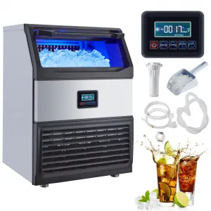 Commercial Ice Maker Machine, 200LB/24H Stainless Steel Under Counter Ice Maker with 55LBS Storage Capacity, 90 Ice Cubes Ready in 11-18Mins for Home, Bar, Restaurant, Outdoor Activities