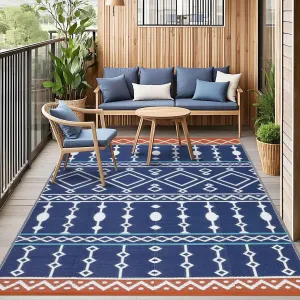 Outdoor Blue 9x18 Rug Waterproof Reversible Durable Plastic Straw Heat-Treated Edges Foldable for Camping Patio RV