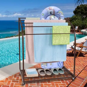 Outdoor Pool Towel Rack with Wheels, PVC Material, 5 Bar Curved Design, Freestanding Storage, Suitable for Beach, Pool, Indoor Use