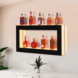 LED Lighted Liquor Bottle Display, Square 48 Inches Commercial Bar, Acrylic Lighted Bottle Display Stand with RF Remote and APP Control, 16 Colors, Bottle Stand Multi-Color Lighting Modes for Bars