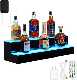 Led Lighted Liquor Bottle Shelf, 2 Tiers 40 Inches Led Bar Display Shelf With Remote & App Control, 16 Colors, 4 Modes, 1-8 H Timing, Bar Lights for Liquor Shelves
